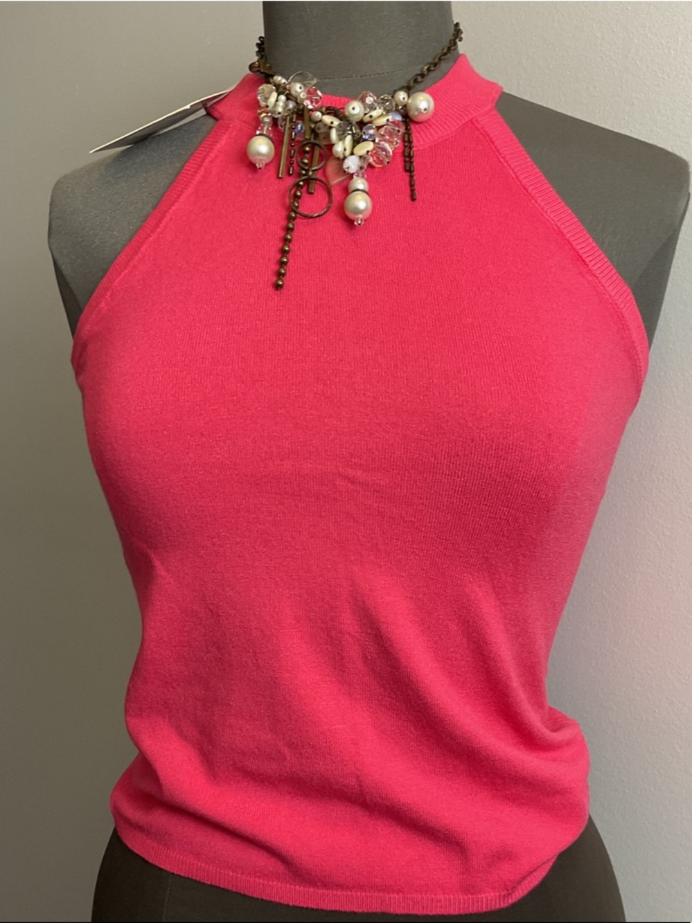 NWT DELÙC Hot Pink Halter Neck Knit Tank Top